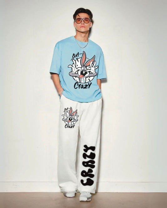 Men's Stay Crazy Oversized Coord Set - Blue and White (*)