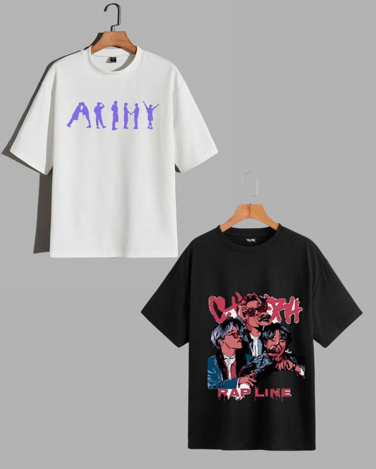 Pack Of 2 - Women BTS Oversized T-shirt - Army & Rapline