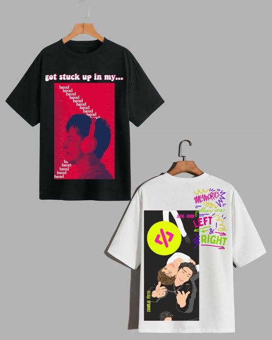 Pack Of 2 - Men's Charlie Puth Oversized T-shirt - Got Stuck Up In My Head and Left & Right