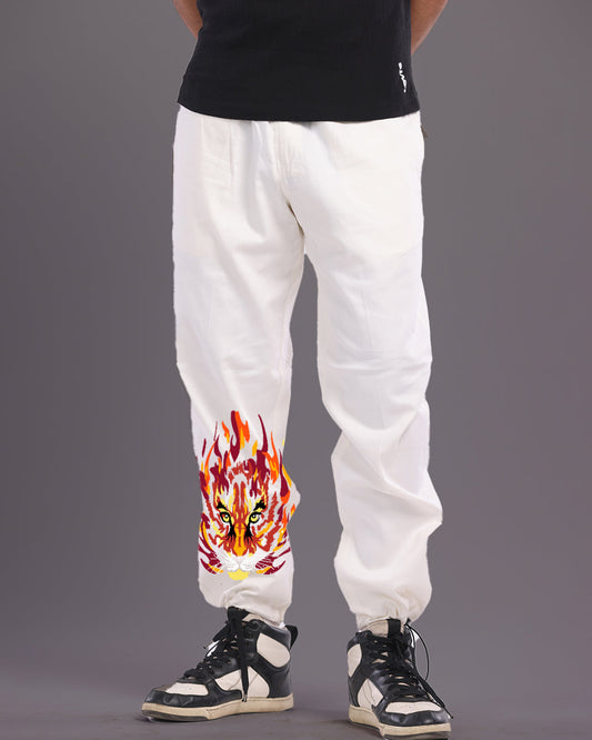 Men's Lion Accent White Cargo Parachute Pants