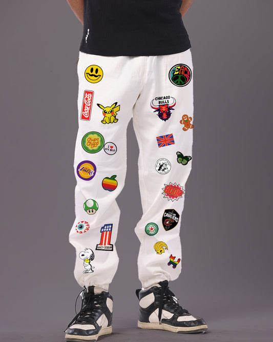 Men Funky White Cargo Adjustable Trousers